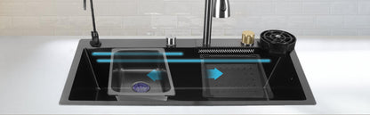 Sophisticated kitchen fixture: waterfall sink with digital control panel