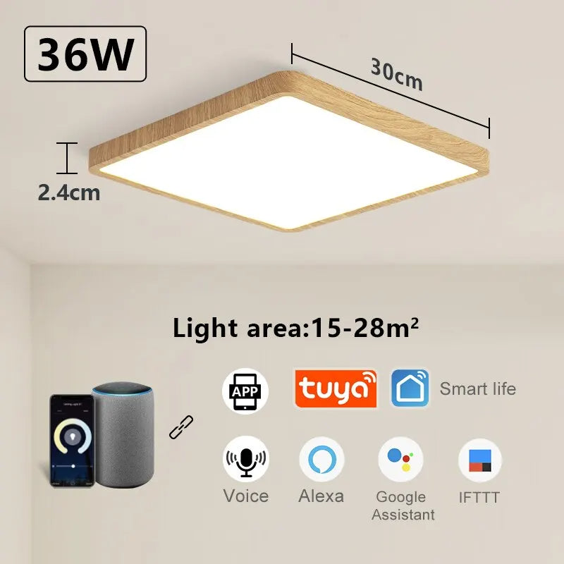 Contemporary Interior Design - Elevate your decor with the modern aesthetic of this wood-grain smart ceiling light