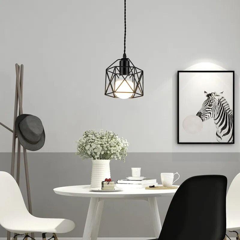 Contemporary pendant light fixture with a stylish metal cage
