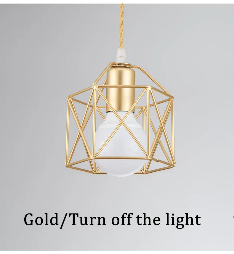 Stylish lighting option with a metal cage pendant shade.