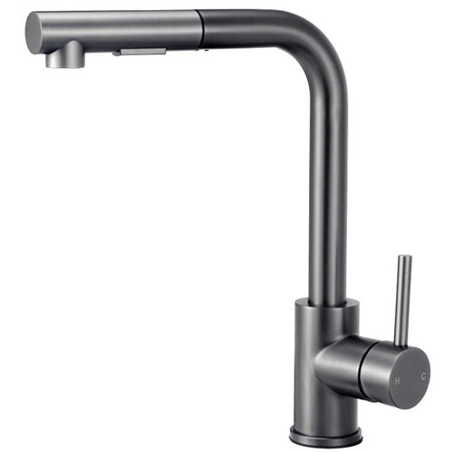 Brushed nickel pull-out mixer tap for kitchen sink
