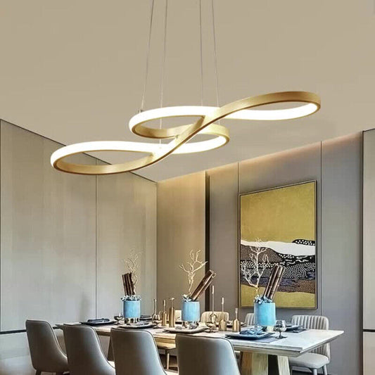 A modern LED pendant light chandelier with crystal accents