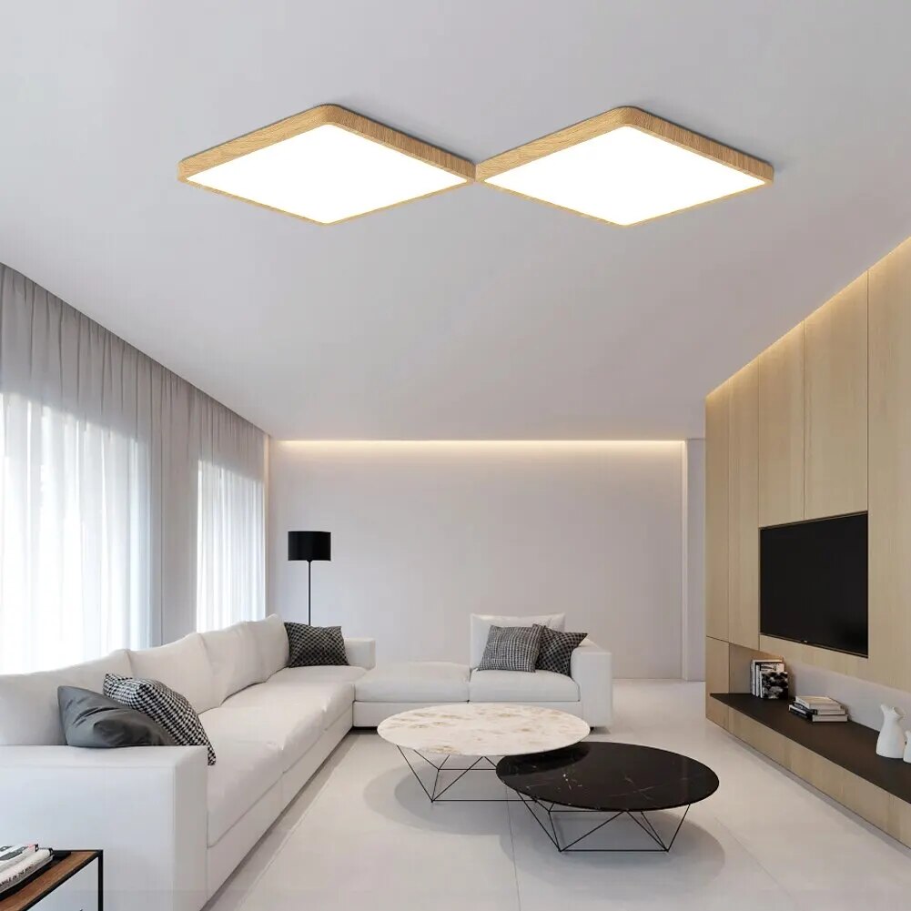 Dimmable LED Ceiling Light - Adjust the brightness to suit your mood with this modern wood-grain fixture